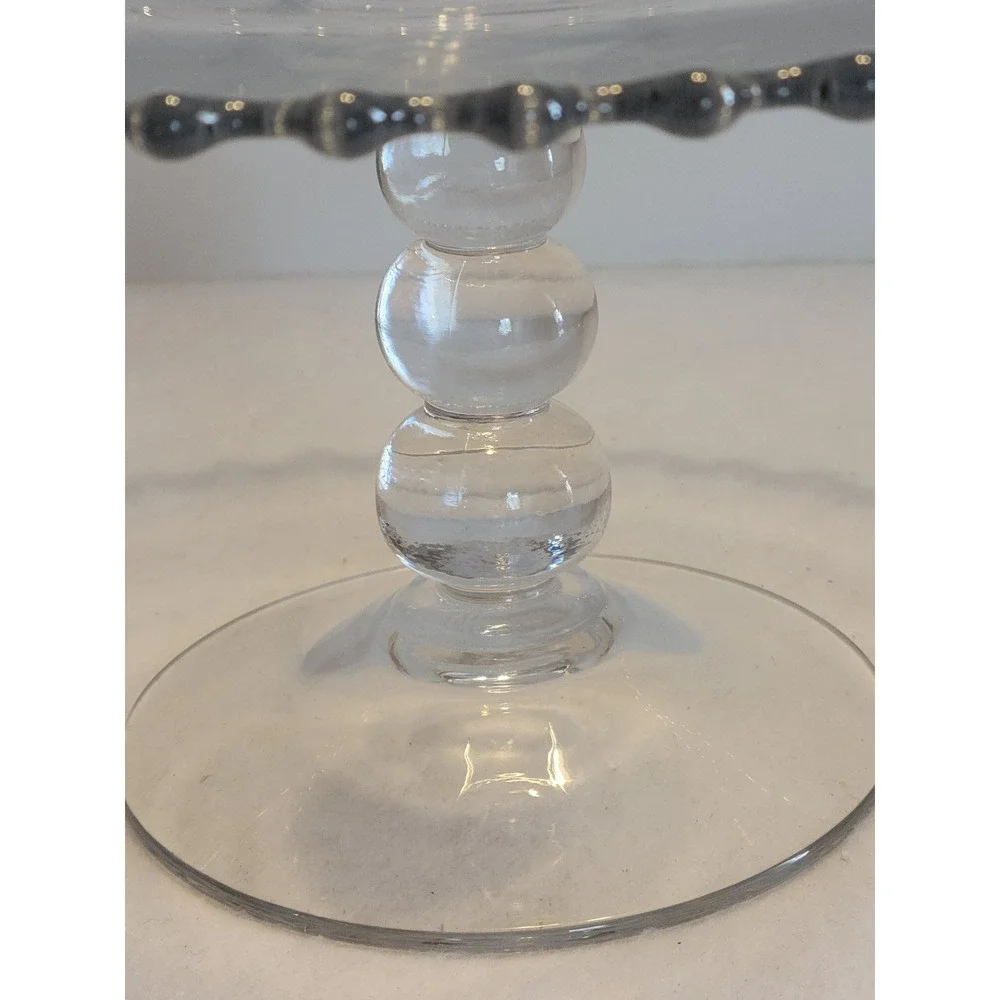 Cake‎ Stand 11in Clear Glass Beaded Rim Stacked Ball Pedestal Base Dessert Party
